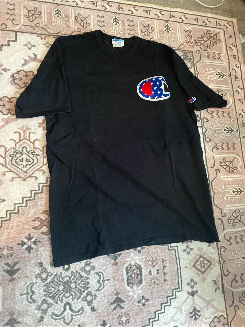 Champion Black Short Sleeve Tee with Patriotic C Logo